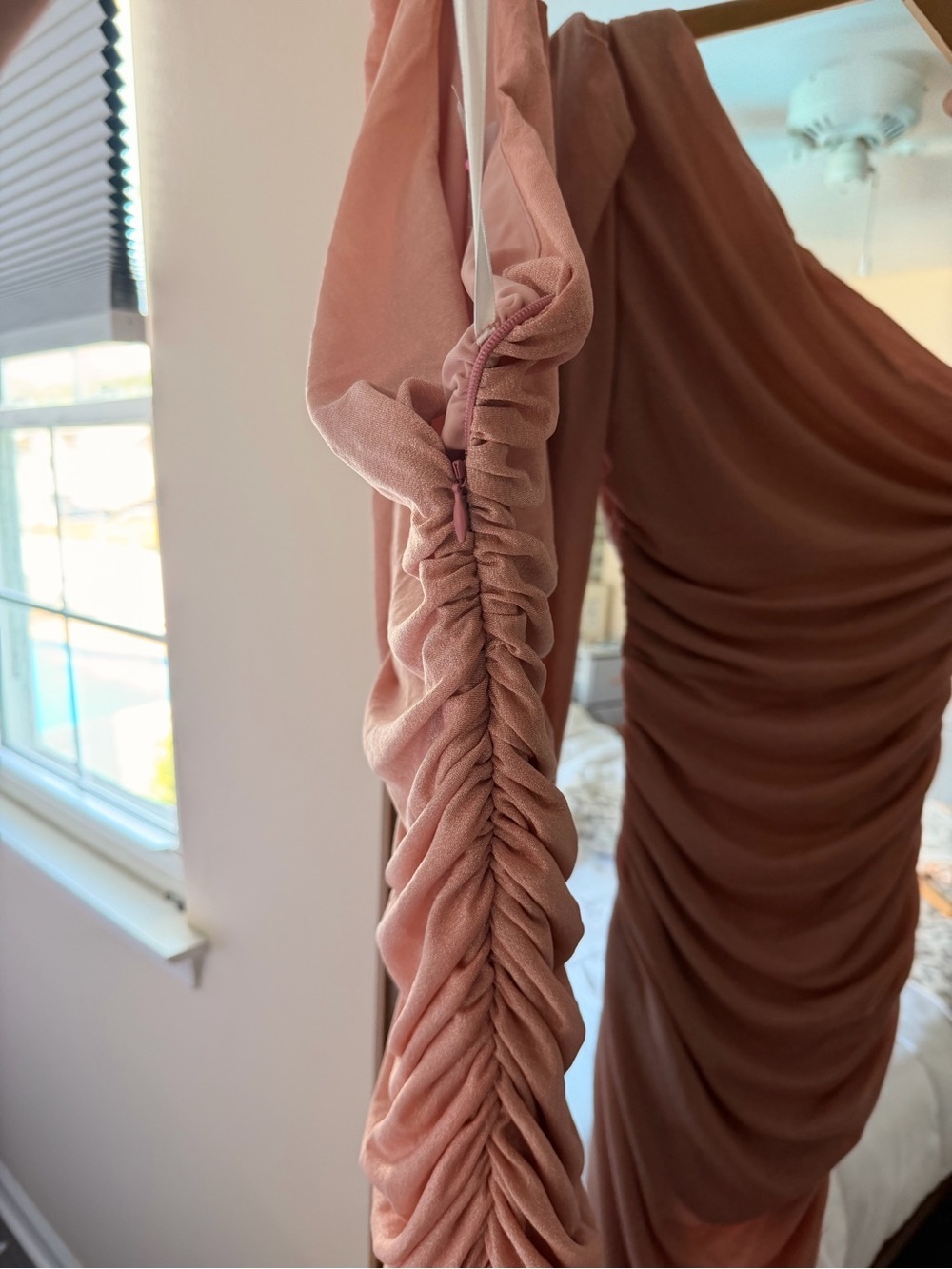 LPA Roksana One-Shoulder Ruched Metallic Pink Evening Dress - Picture 8 of 9
